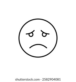 Sad, upset or lonely emoticon icon logo sign vector outline in black and white color