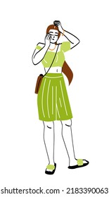 Sad and upset person. Young crying girl suffers from depression and despair and wipes her tears with her hand. Mental or psychological problems. Cartoon flat vector illustration in doodle style