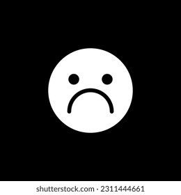 Sad, upset, unhappy smile icon. Customer feedback vector emoticon. White icon on black background.