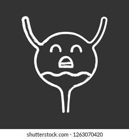 Sad urinary bladder chalk icon. Unhealthy urinary tract. Urinary system diseases. Cystitis. Isolated vector chalkboard illustration