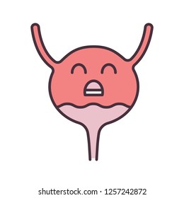Sad urinary bladder color icon. Unhealthy urinary tract. Urinary system diseases. Cystitis. Isolated vector illustration