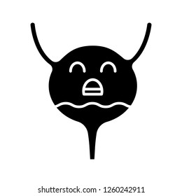 Sad urinary bladder glyph icon. Unhealthy urinary tract. Urinary system diseases. Cystitis. Silhouette symbol. Negative space. Vector isolated illustration