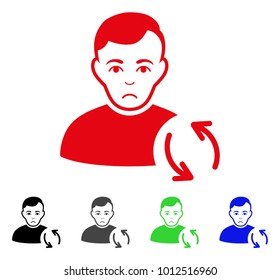 Sad User Refresh vector icon. Vector illustration style is a flat iconic user refresh symbol with gray, black, blue, red, green color versions. Face has affliction feeling.