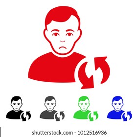 Sad User Update vector pictogram. Vector illustration style is a flat iconic user update symbol with grey, black, blue, red, green color versions. Face has unhappy expression.