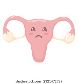 Sad uterus vector illustration. Cute cartoon uterus.
