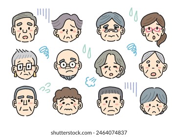 Sad various elderly people face icons