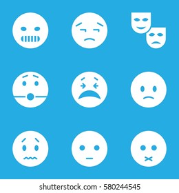sad vector icons. Set of 9 sad filled icons such as sad emot, crying emot