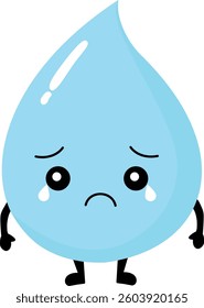 Sad water drop character showing water crisis and environmental problems.