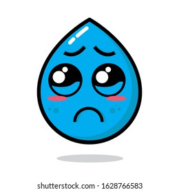 Sad Water Smile Vector. Flat Character Emoji Illustrations. Cartoon Mascot Style. Isolated On White Background
