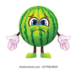 Sad watermelon character, expressing disappointment. Vector cartoon illustration