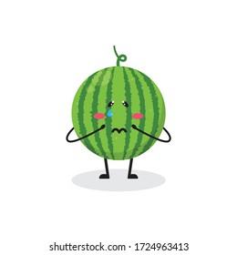 sad watermelon fruit cute character mascot vector design