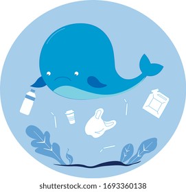 sad whale because of plastic pollution.