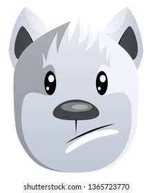 Sad white cartoon dog vector illustration on white background