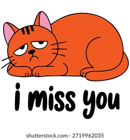 Gato blanco triste que falta su mensaje en una tarjeta doodle arte