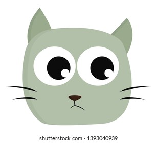 A sad white cat with two big eyes vector color drawing or illustration