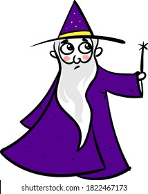 Sad wizard, illustration, vector on white background