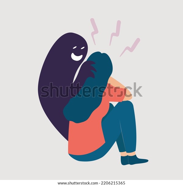 Sad Woman Back View Schizophrenia Evil Stock Vector (Royalty Free ...