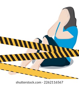 a sad woman, beaten. experiencing violence. crying covering face Child abuse, violence. women's violence. towards kids concept design. vector illustration
