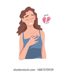 Sad Woman with Broken Heart Suffering from Agony of Unhappy Love Vector Illustration