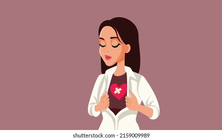 
Sad Woman with Broken Heart Suffering after Break-up Vector Illustration. Unhappy girl felling heartbroken after traumatic emotional experience
