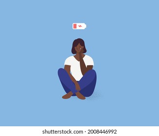 Sad woman. Burnout. Depression. Black girl. Vector