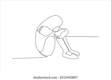Ilustración vectorial de línea continua de mujer triste	