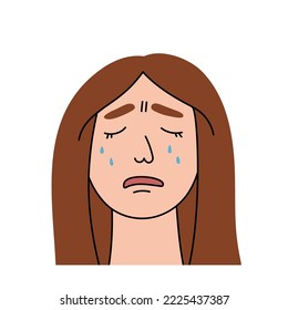 Sad woman cries with pain and grief. Sobbing girl flat character sheds tears, expresses the emotions of misfortune and despair . Isolated. Vector illustration.
