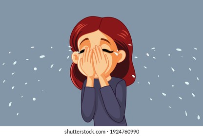 Sad Woman Crying Covering Her Face. Unhappy girl feeling depressed and anxious
