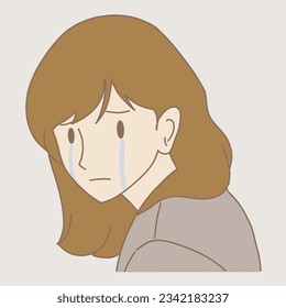 Sad woman crying. Hand drawn flat cartoon character vector illustration.