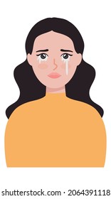 sad woman crying on white background