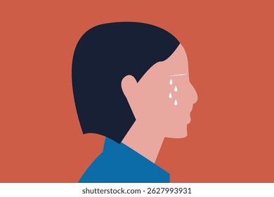 Uma mulher triste está chorando. Vista lateral de mulher chorando emoções luto