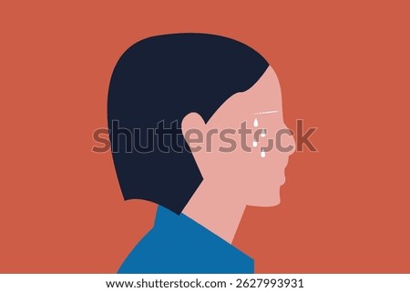 Sad woman is crying. Side view of weeping woman emotions grief