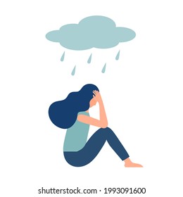 Sad Woman Crying Under Cloud Rain Stock Vector (Royalty Free ...