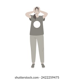 Sad woman depressed and anxious, sad vector cartoon. Concept of loneliness, depression. A girl with emptiness inside needs psychotherapeutic help and support.