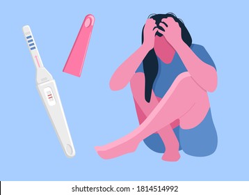 Sad woman depressed and desperate because of a positive pregnancy test.Miscarriage,upcoming abortion.Unwanted baby. Psychological help and support of single mothers and girls in difficult situations.