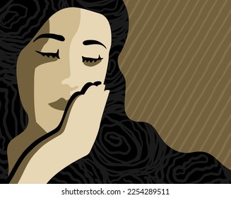 Sad woman in depression with bewildered thoughts. Abstract vector illustration