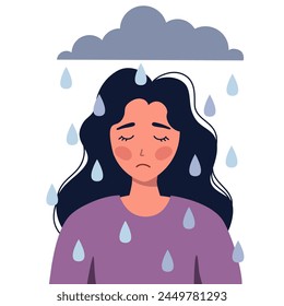 Sad woman, depression, melancholy. Vector illustration