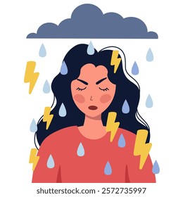 Sad woman, depression, melancholy. Vector illustration