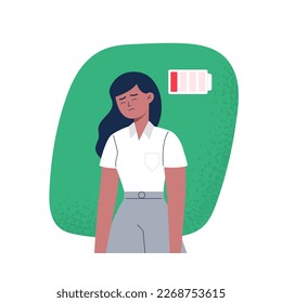 A sad woman. Emotional burnout, overwork, and exhaustion. A symptom of stress. Vector flat illustration isolated on the white background.