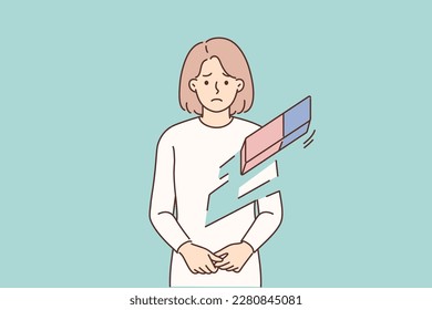 Sad woman erased with eraser suffer from depression or mental problems. Unhappy girl personality erased. Low self-esteem and self-worth. Vector illustration. 