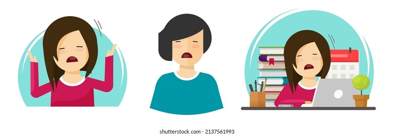 Sad woman girl in grief vector drawing or depressed frustrated pupil child person flat cartoon illustration, character with miserable anxiety and stress face emotion, desperate adult female 