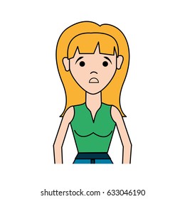 sad woman with hairstyle and elegant blouse