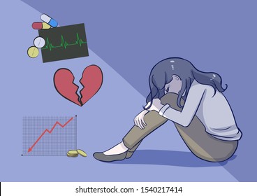 sad woman hug her knees cry depression concept and symbol shows many problems can make person sorrow financial losing job heart broken relationship health etc