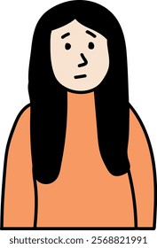 Sad Woman with Long Hair in Flat Style
