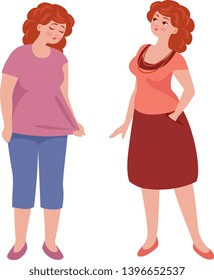 sad woman is not happy with her appearance, figure, clothes. Proud happy a woman feels beautiful. value of self-assessment