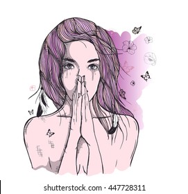 Sad Girl Sketch Images Stock Photos Vectors Shutterstock