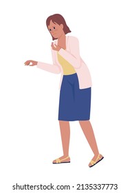 Sad woman semi flat color vector character. Standing figure. Full body person on white. Emotional state. Sympathizing lady simple cartoon style illustration for web graphic design and animation