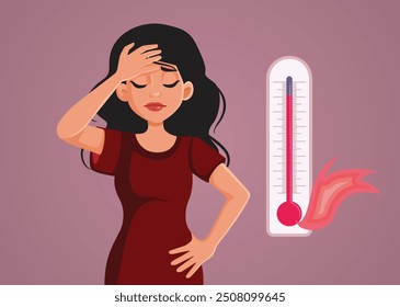 
Sad Woman Suffering During Heat Wave Vector Cartoon Illustration
Unhappy girl feeling dizzy and lightheaded from extremely hot weather 
