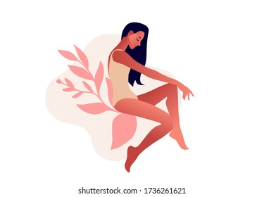 Sad woman. Urinary incontinence, cystitis, involuntary urination woman vector illustration. Bladder problems. Menopause, women's health, genital infection, hygiene. Female problems