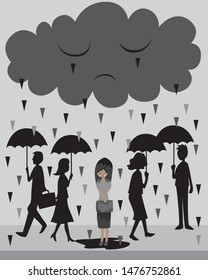 A sad woman wet alone in sharp and pain rain drop.